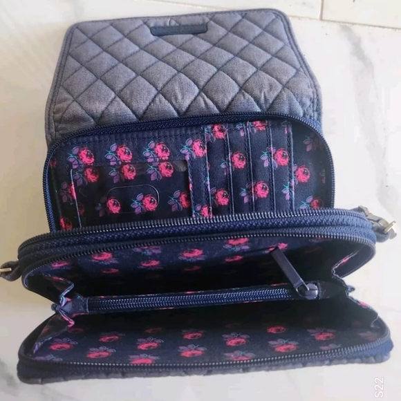 Vera Bradley Blue Denim Quilt Wristlet Crossbody Clutch Bag - Picture 6 of 12